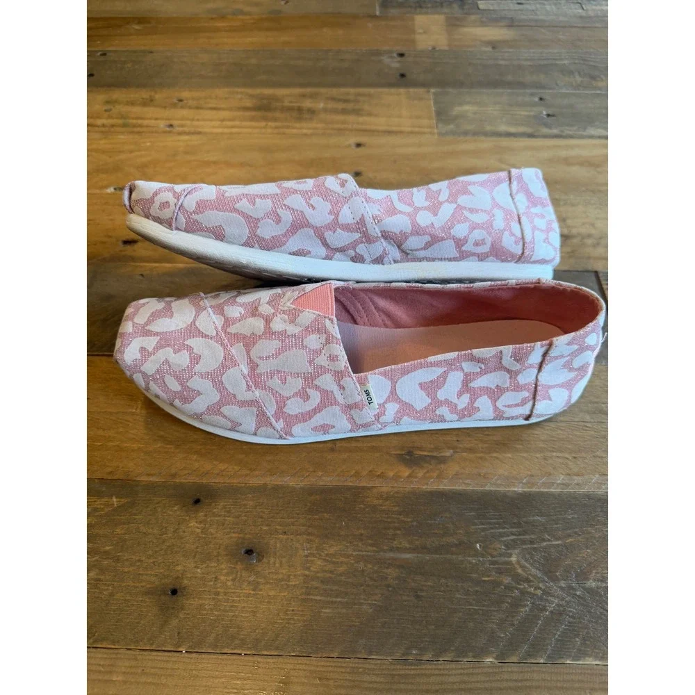 Toms Classic Alpargata Pink Leopard Cheetah Sparkle Canvas Slip On Shoes W9.5